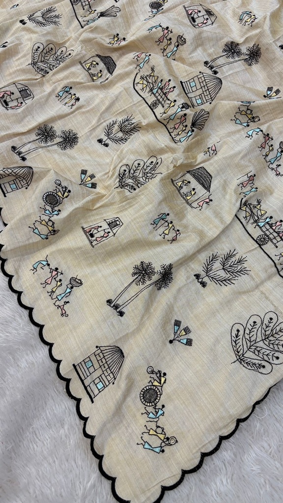 Hand Stitch Kantha Warli Work Dupatta